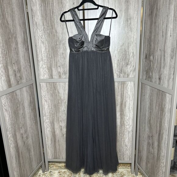 Erica Davies Formal Dress Maxi Silk Babydoll Bustier Pleated Skirt Gray Size 2 - Picture 1 of 11